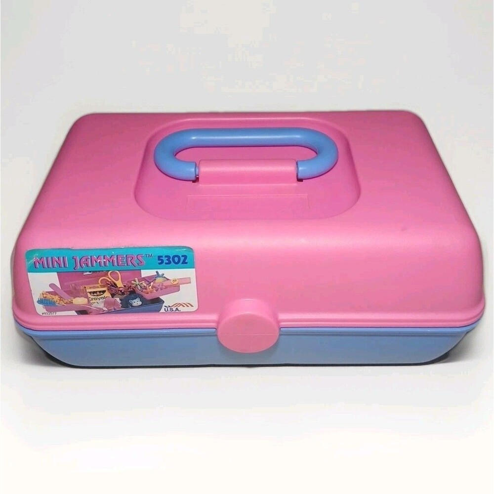 Vintage Mini Jammers Caboodles 2 Tier Make Up Box with Mirror Pink Purple